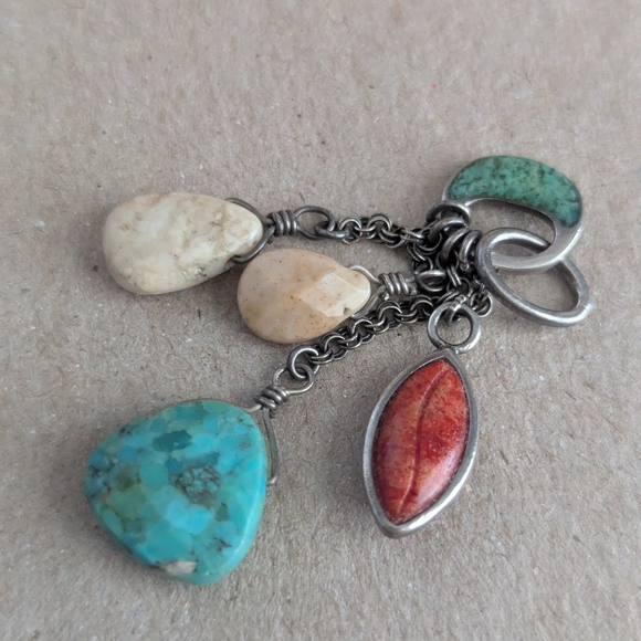 925 Sterling Silpada Multistone Dangle Necklace Charm – Turquoise, Coral & Cream - Picture 2 of 3